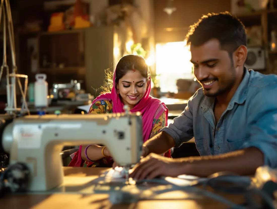Young adults learning vocational trades in a skills workshop in rural Karnataka